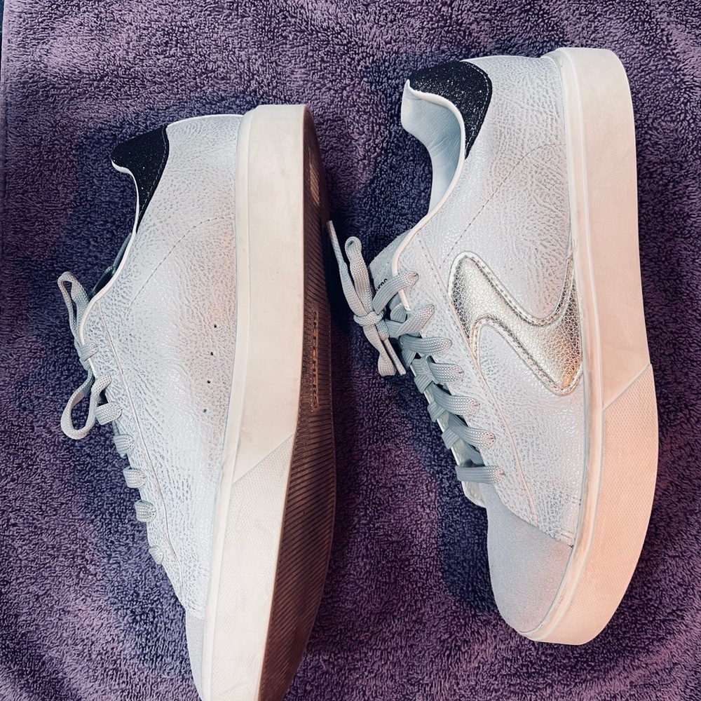White and Black Sneakers with Silver Detail